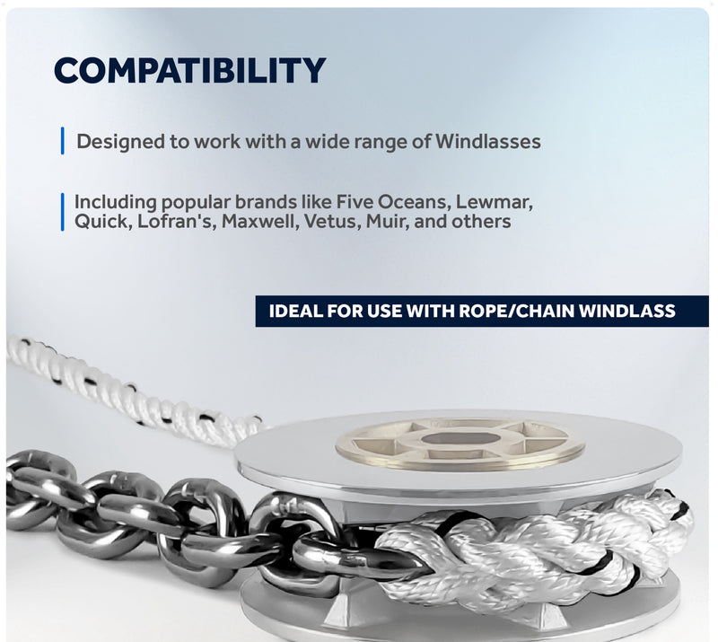 Windlass Anchor Rode, 1/2" 3-Strand Rope with 1/4" x 15' HTG4 Stainless Steel Chain - Five Oceans
