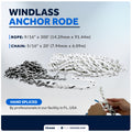 Windlass Anchor Rode, 9/16"x300' Rope with 5/16"x20' G4 Stainless Steel Chain - FO4580 - Five Oceans