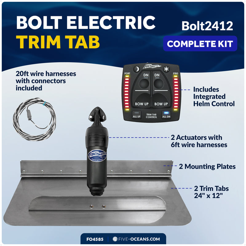 Bennett Marine Electric Trim Tab System 24" x 12", Complete Kit BOLT2412, 12V DC - FO4585 - Five Oceans