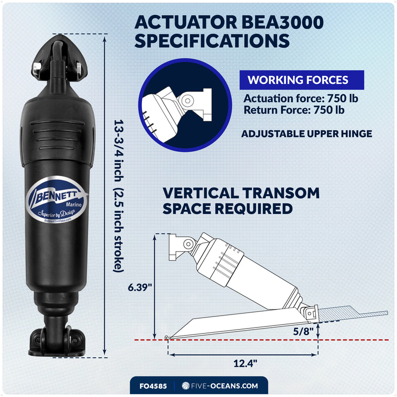 Bennett Marine Electric Trim Tab System 24" x 12", Complete Kit BOLT2412, 12V DC - FO4585 - Five Oceans