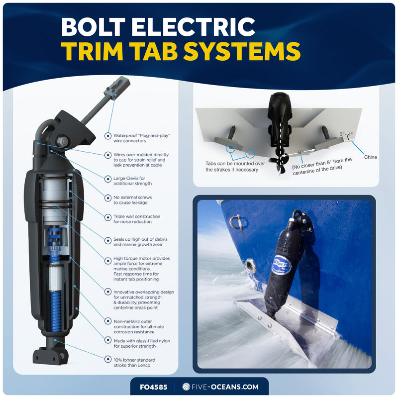 Bennett Marine Electric Trim Tab System 24" x 12", Complete Kit BOLT2412, 12V DC - FO4585 - Five Oceans