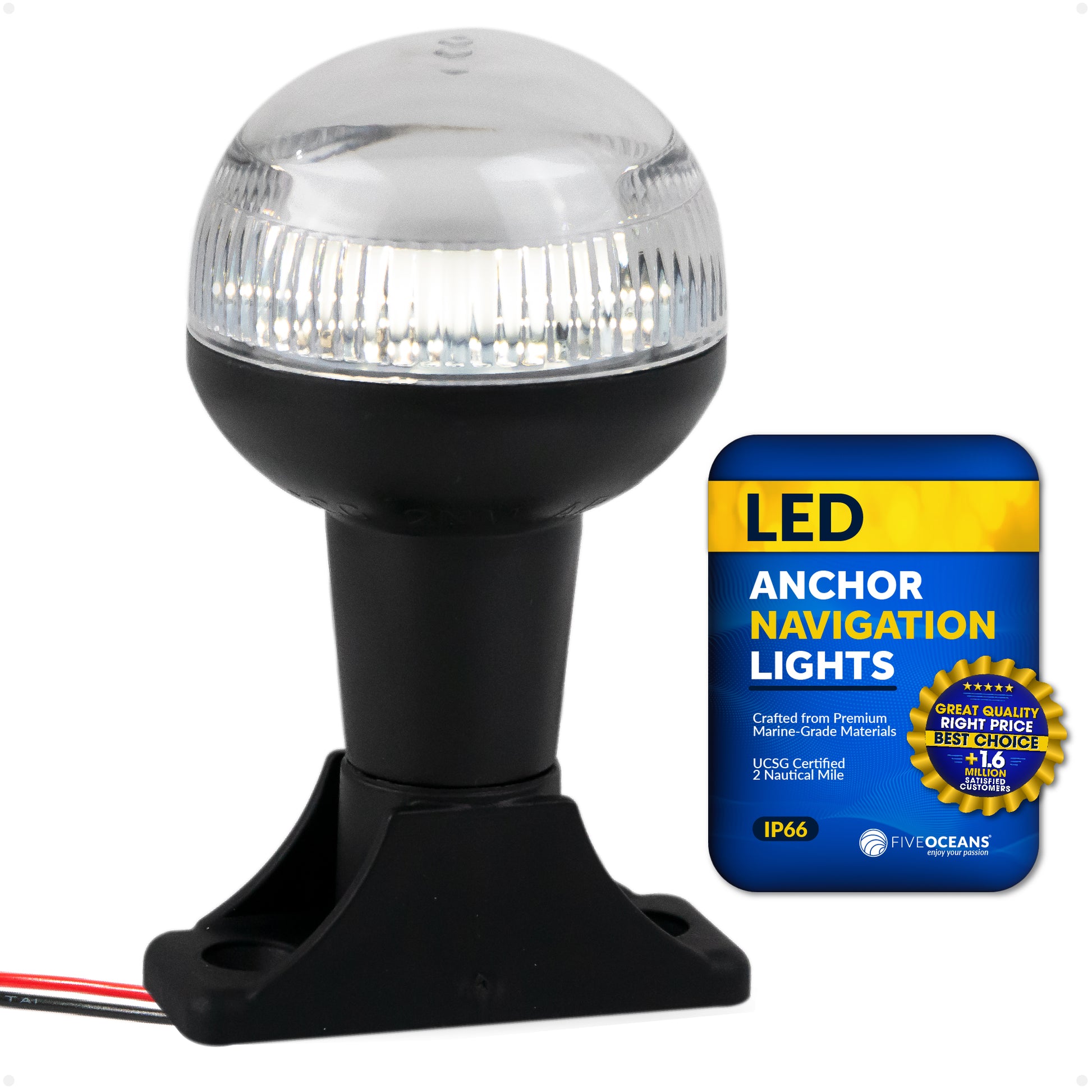 LED Anchor Navigation Light, 4" Fixed Mount, 2NM - FO4592 - Five Oceans