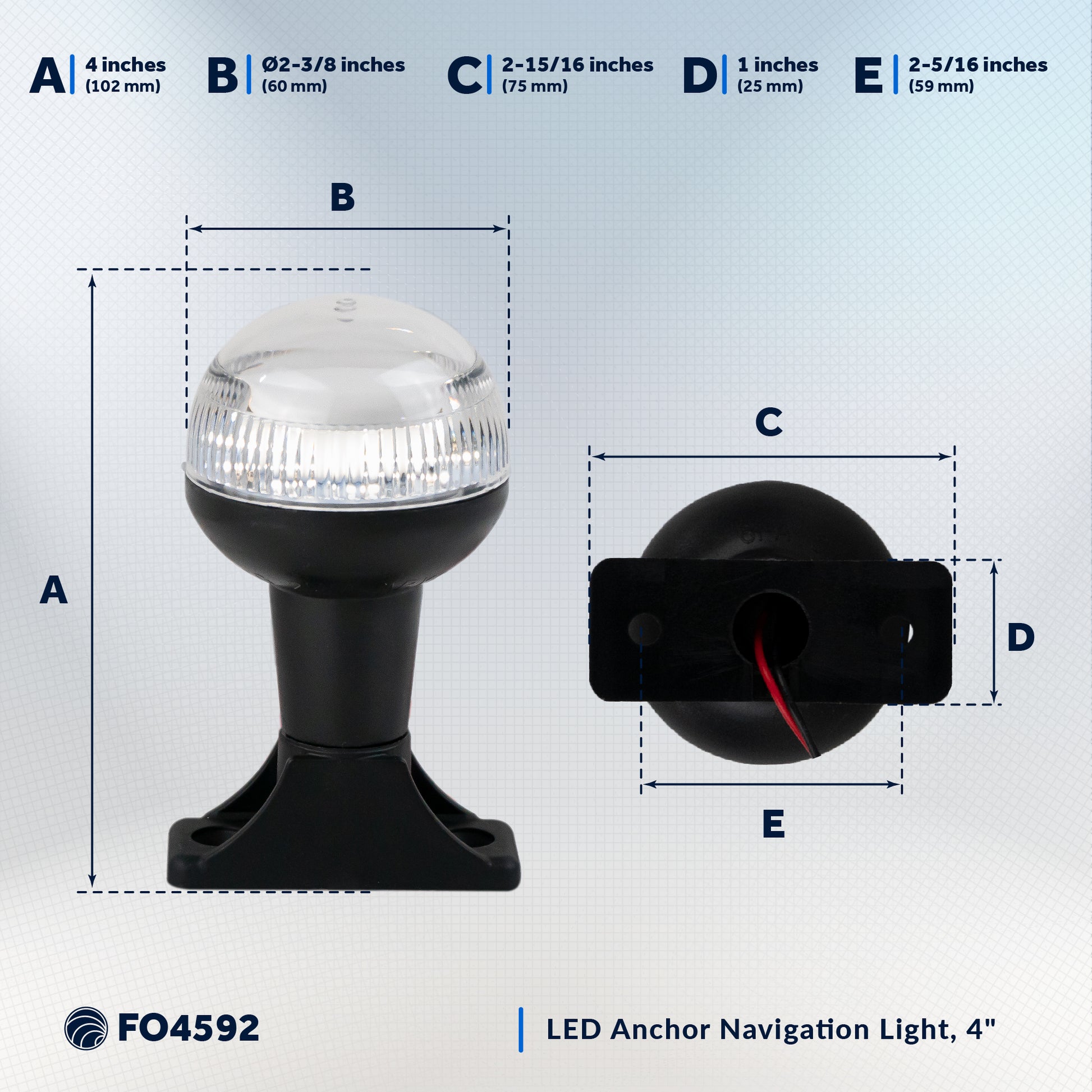 LED Anchor Navigation Light, 4" Fixed Mount, 2NM - FO4592 - Five Oceans