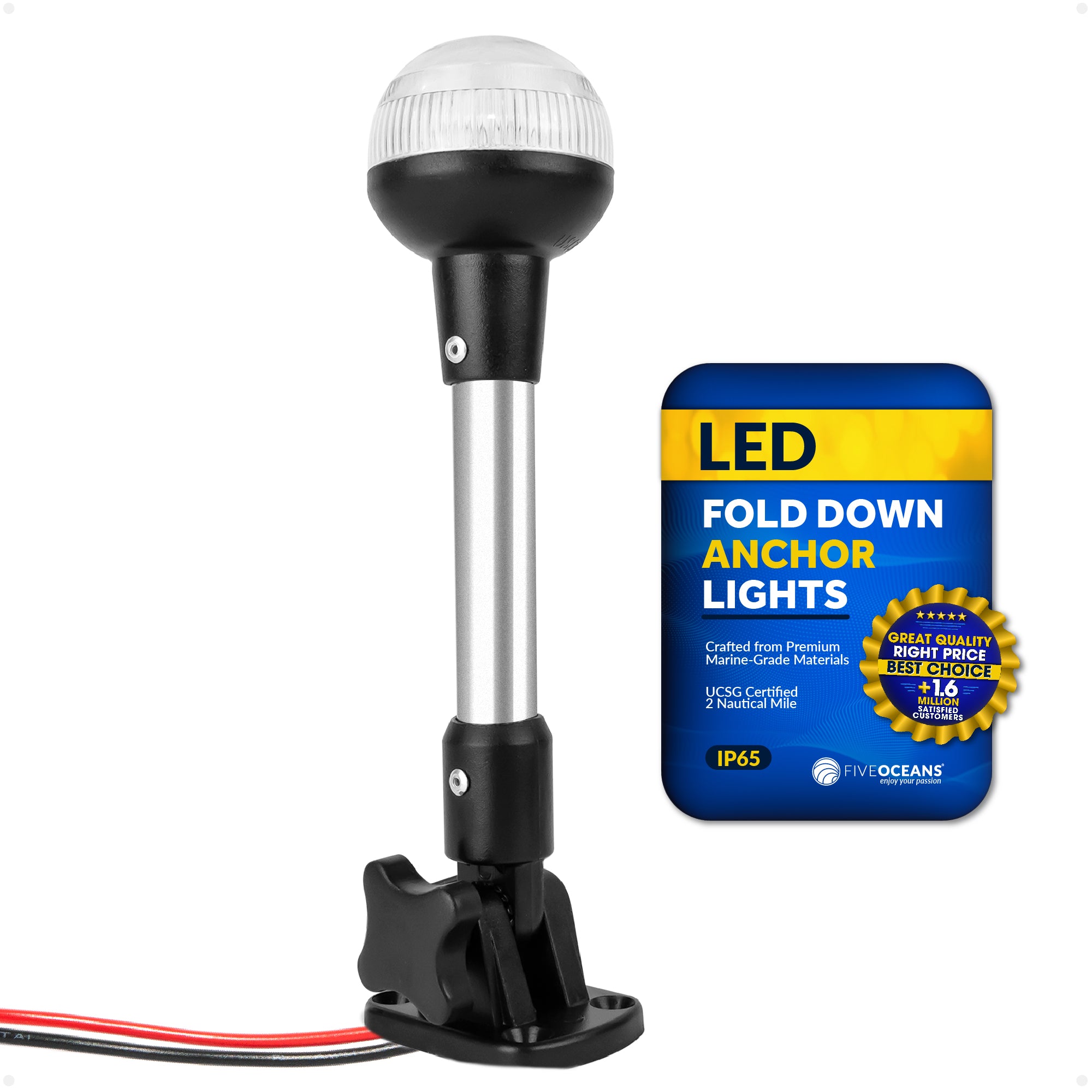 LED Anchor Navigation Light, 9" Fold-Down, 2NM - FO4593 - Five Oceans