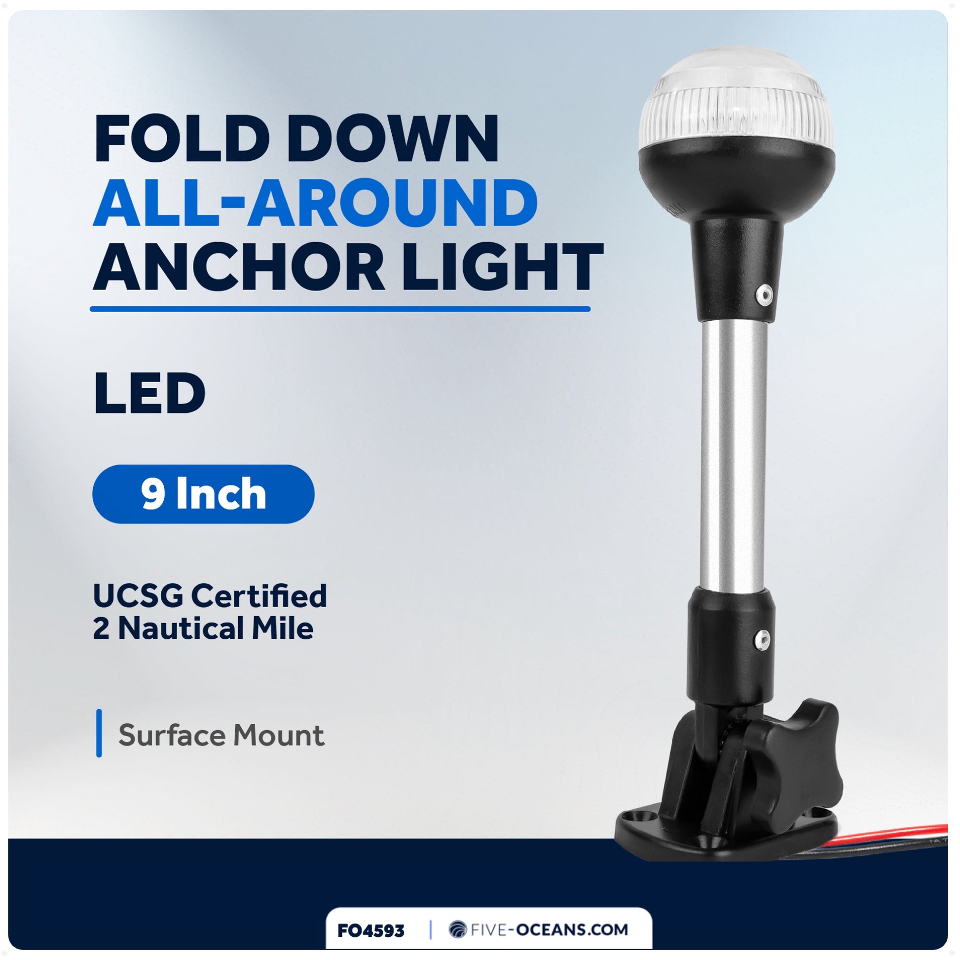 LED Anchor Navigation Light, 9" Fold-Down, 2NM - FO4593 - Five Oceans