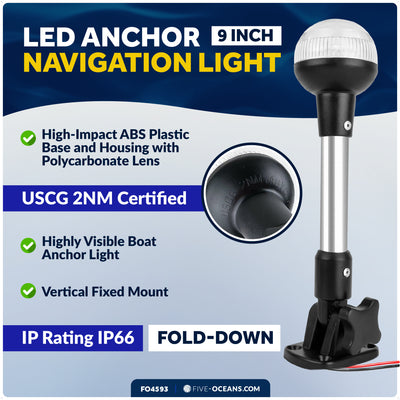 9" LED Anchor Navigation Light, Fold-Down, 12V DC - 2NM
