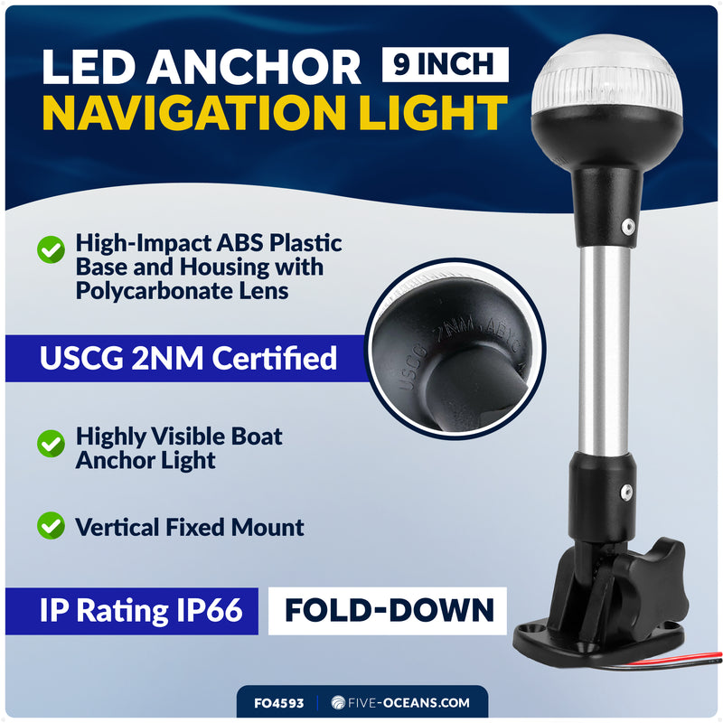 9" LED Anchor Navigation Light, Fold-Down, 12V DC - 2NM