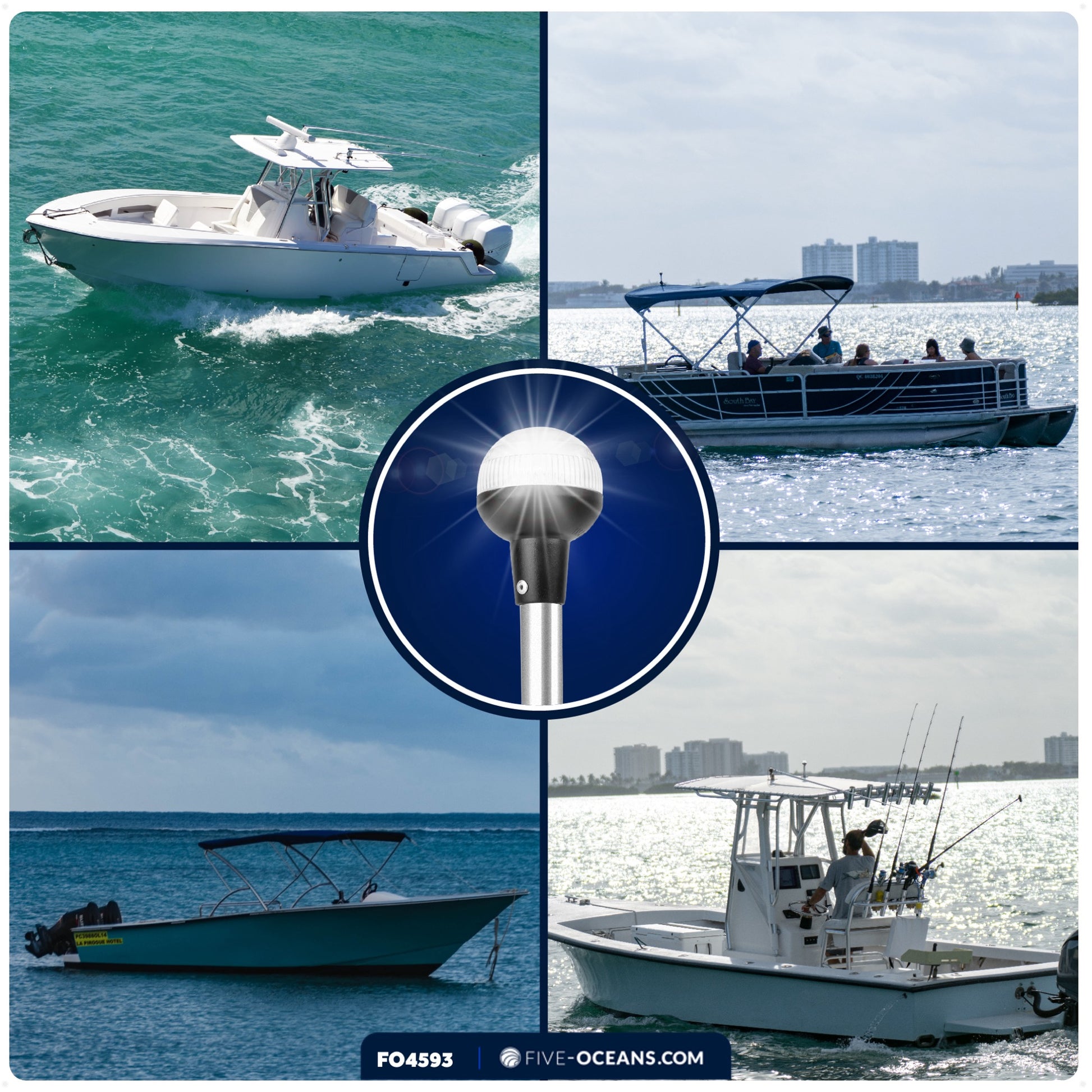 9" LED Anchor Navigation Light, Fold-Down, 12V DC - 2NM - FO4593 - Five Oceans