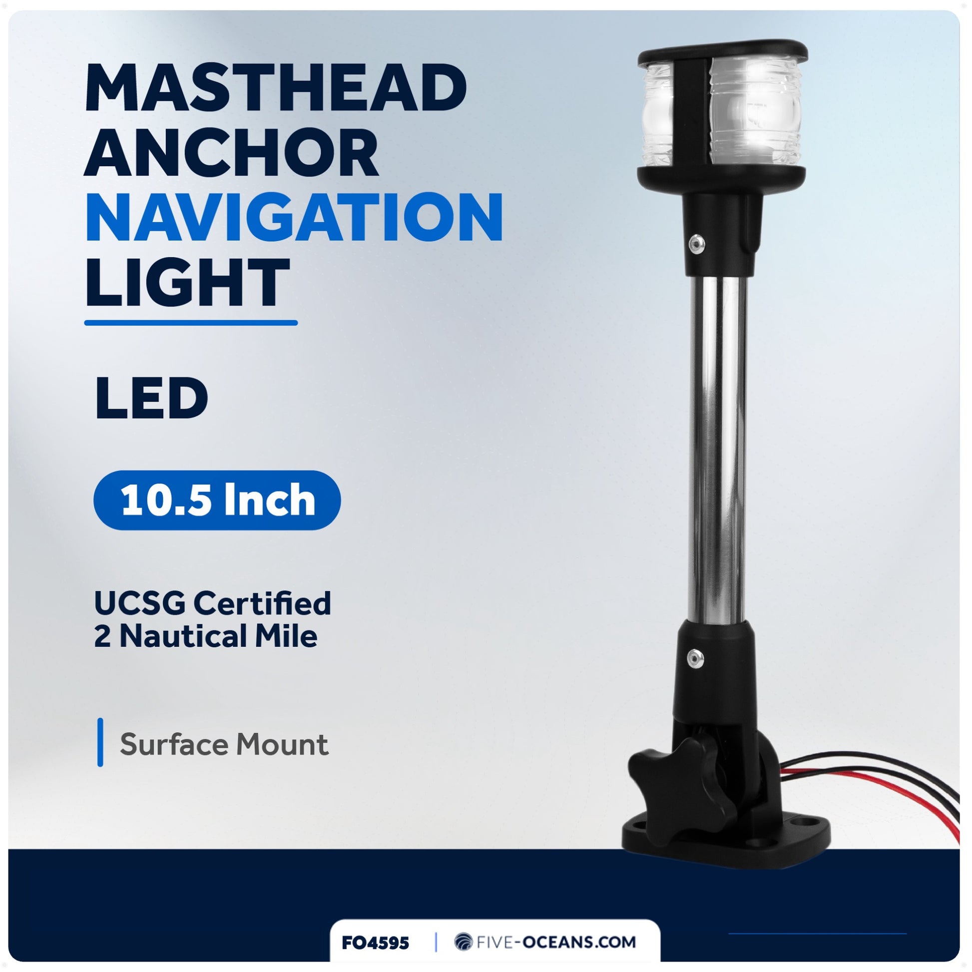 LED Anchor Navigation Light, 10.5" Fixed Mount, 2NM - FO4595 - Five Oceans