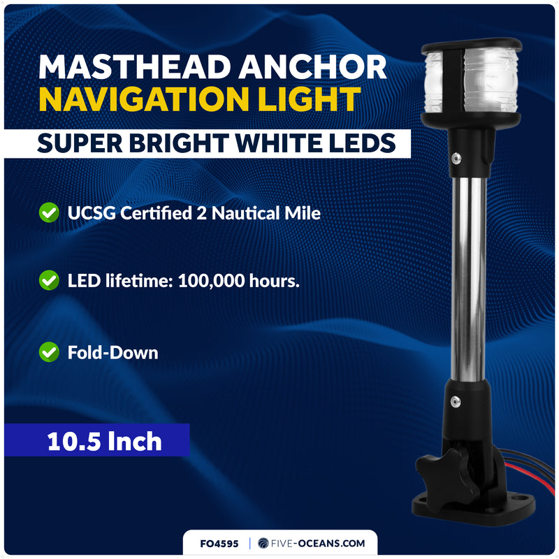 10-1/2" LED Masthead/Anchor Navigation Light, Fold-Down, 12V DC - 2NM - FO4595 - Five Oceans