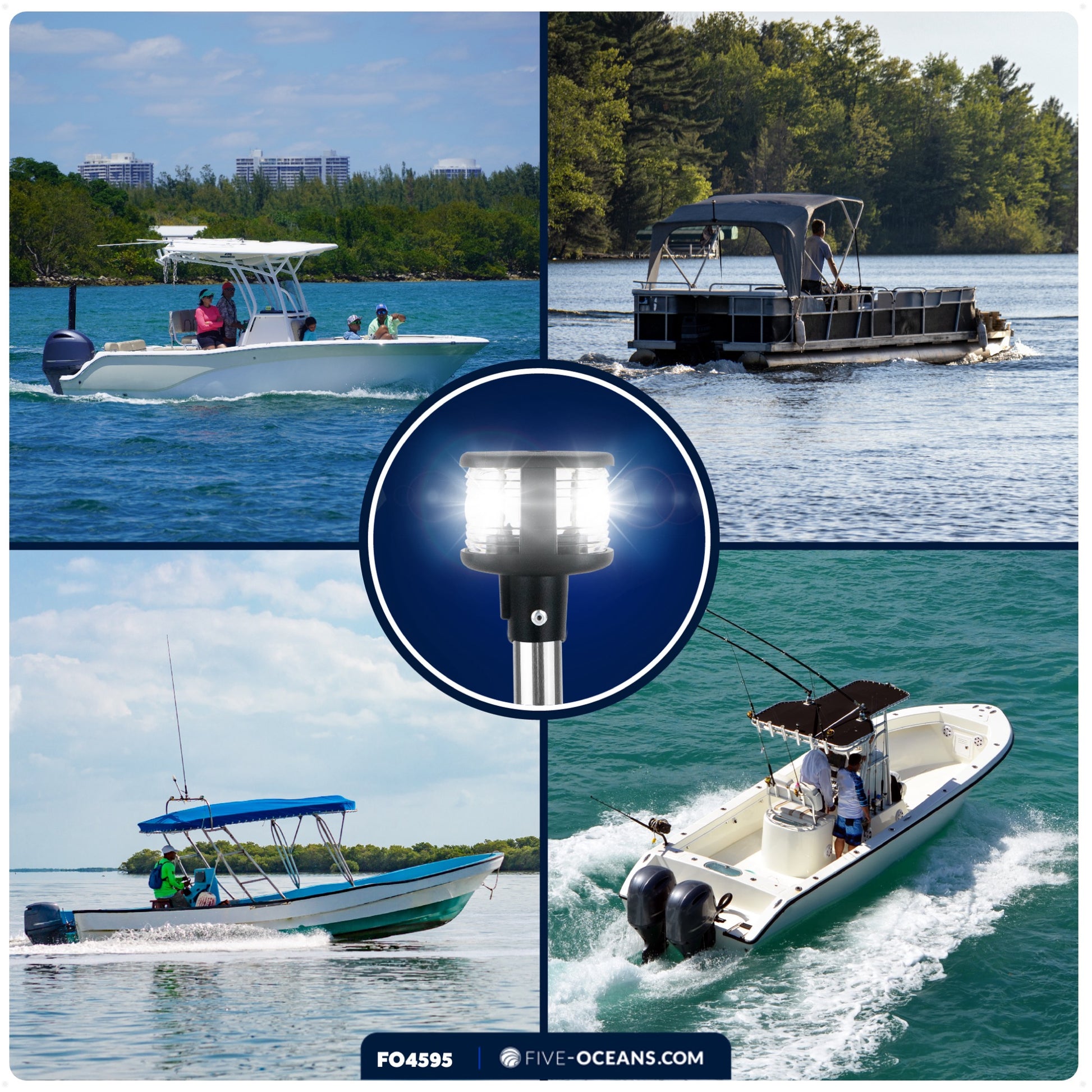 LED Anchor Navigation Light, 10.5" Fixed Mount, 2NM - FO4595 - Five Oceans
