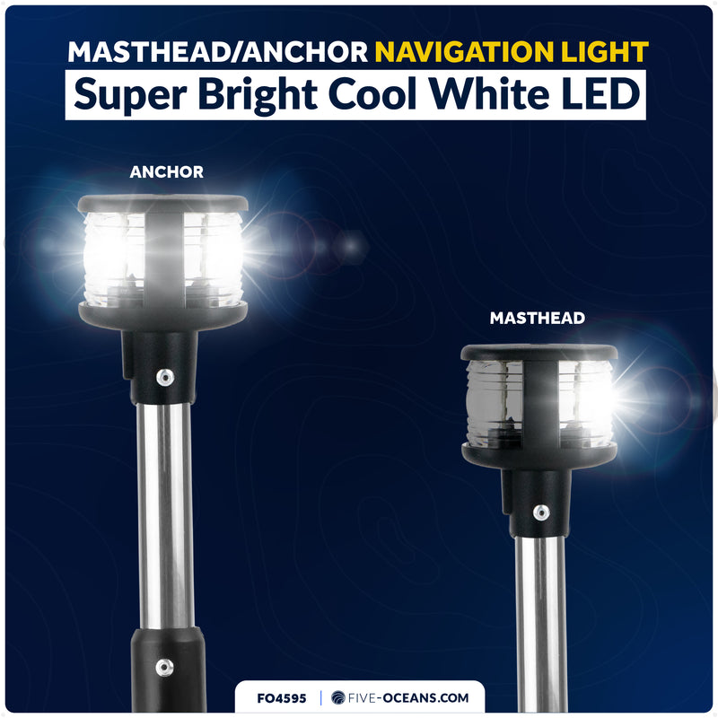 10-1/2" LED Masthead/Anchor Navigation Light, Fold-Down, 12V DC - 2NM - FO4595 - Five Oceans