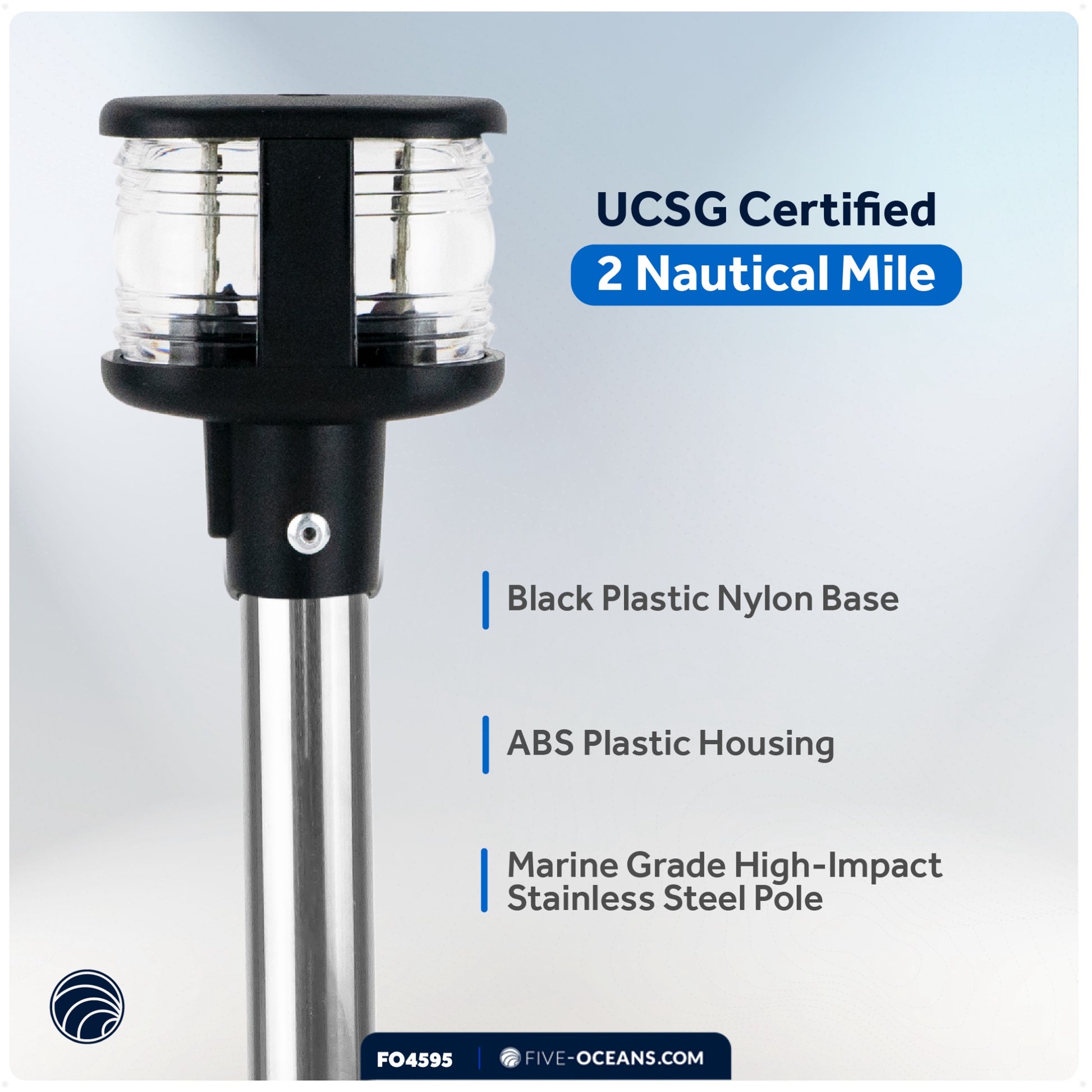 LED Anchor Navigation Light, 10.5" Fixed Mount, 2NM - FO4595 - Five Oceans