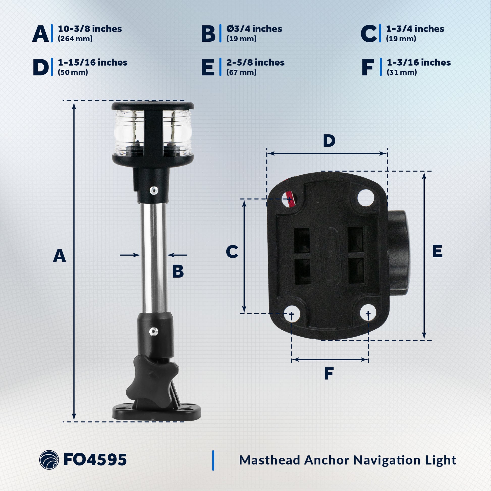 LED Anchor Navigation Light, 10.5" Fixed Mount, 2NM - FO4595 - Five Oceans