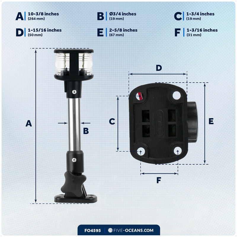 10-1/2" LED Masthead/Anchor Navigation Light, Fold-Down, 12V DC - 2NM - FO4595 - Five Oceans