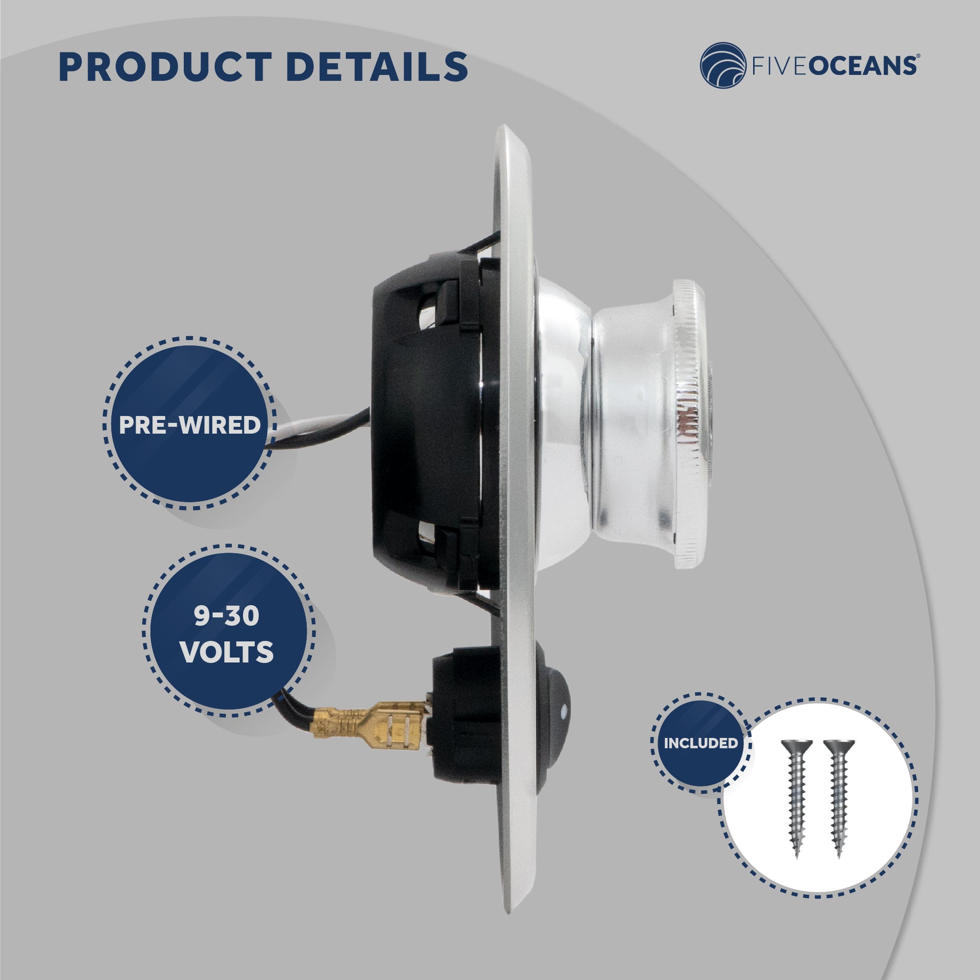 Interior LED light with Adjustable 360 Degree Eye-Balled Rotation, On/Off Rocker Switch - FO4596 - Five Oceans