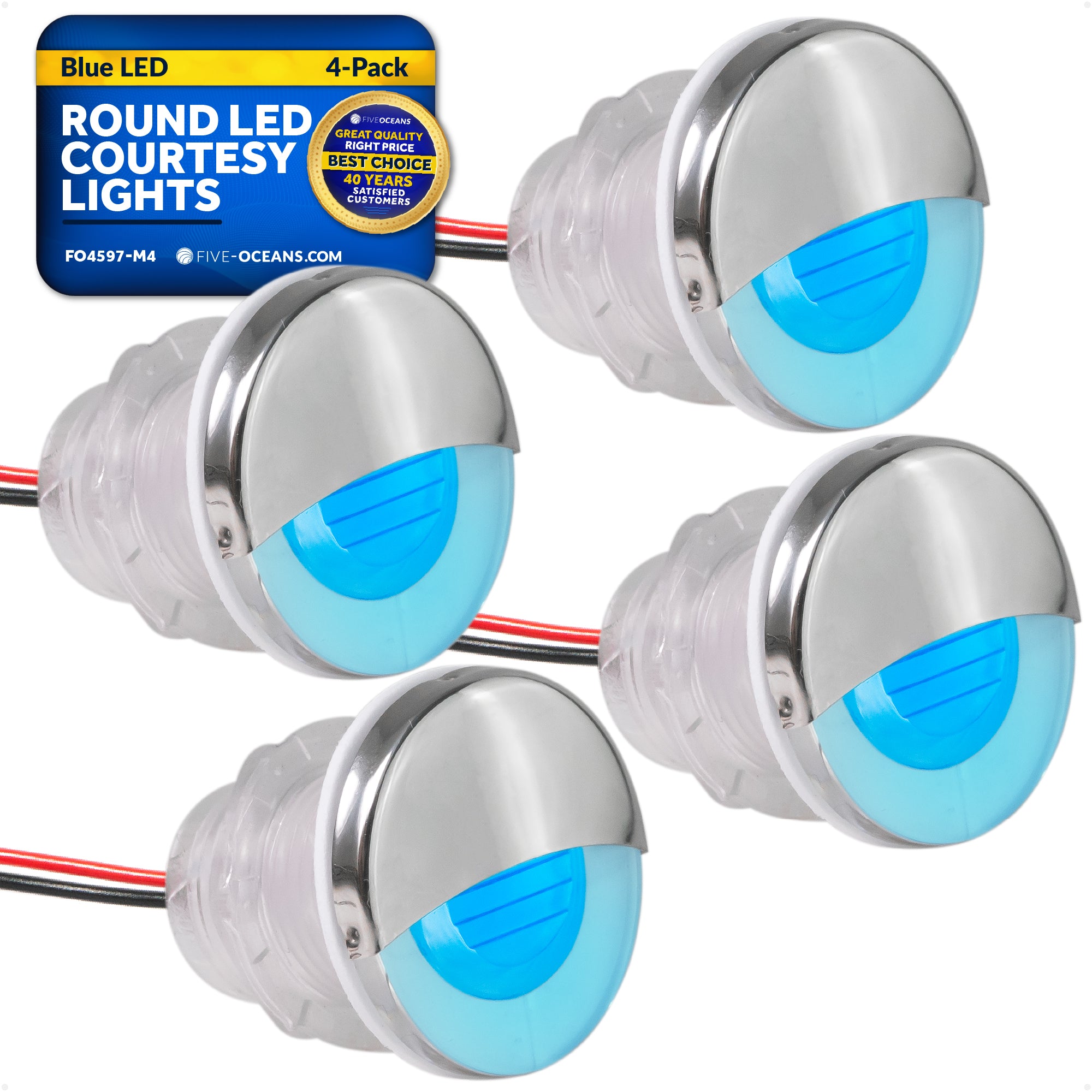 1-5/16" Livewell Courtesy Light, Round Accent, Blue LED, 4-Pack - FO4597-M4