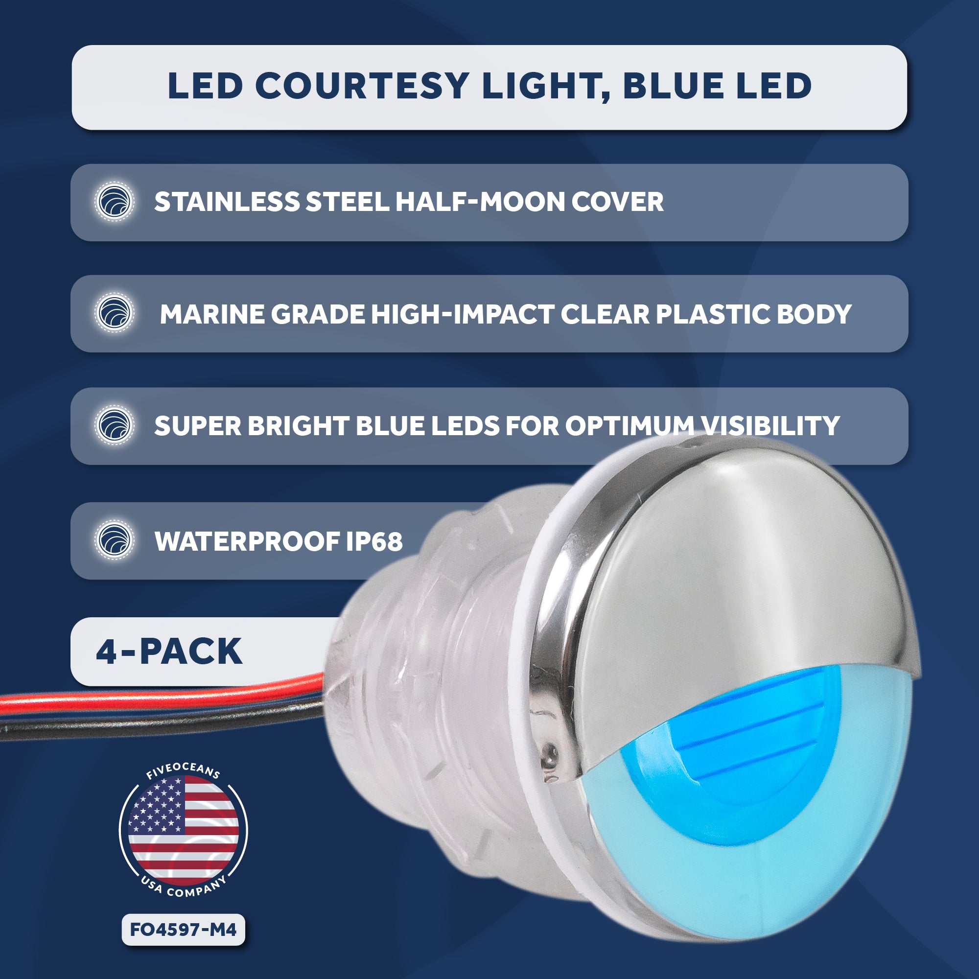 1-5/16" Livewell Courtesy Light, Round Accent, Blue LED, 4-Pack - FO4597-M4