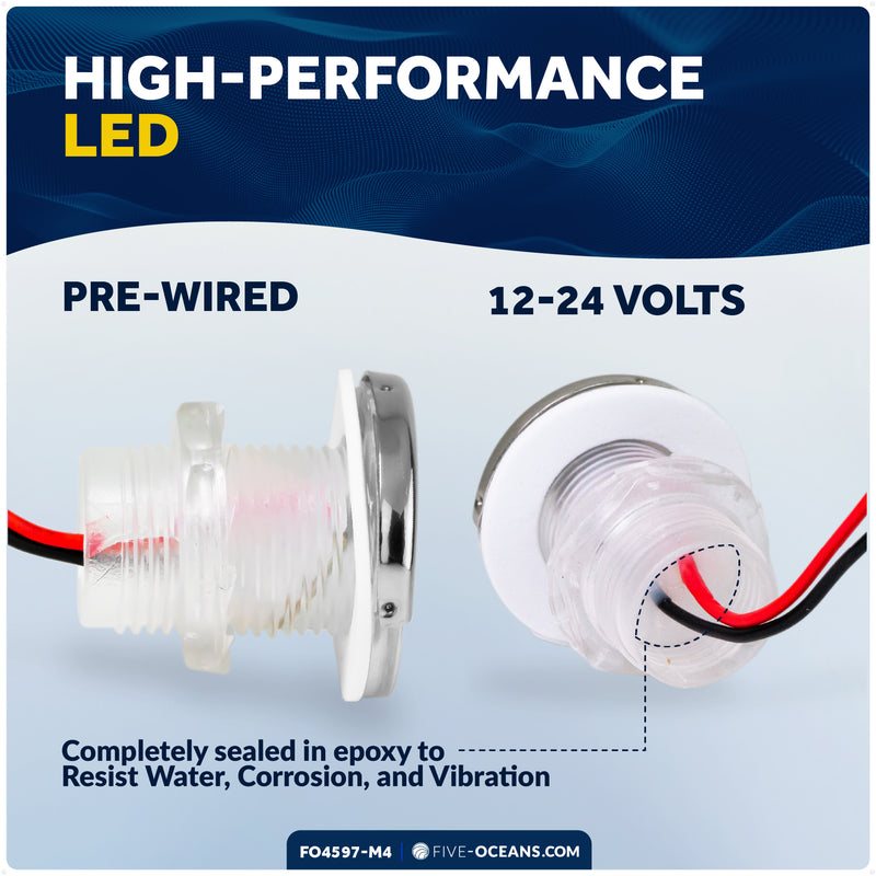 1-5/16" LED Thru-Hull Livewell / Courtesy Light, Blue, 12V, 4-Pack - FO4597-M4 - Five Oceans