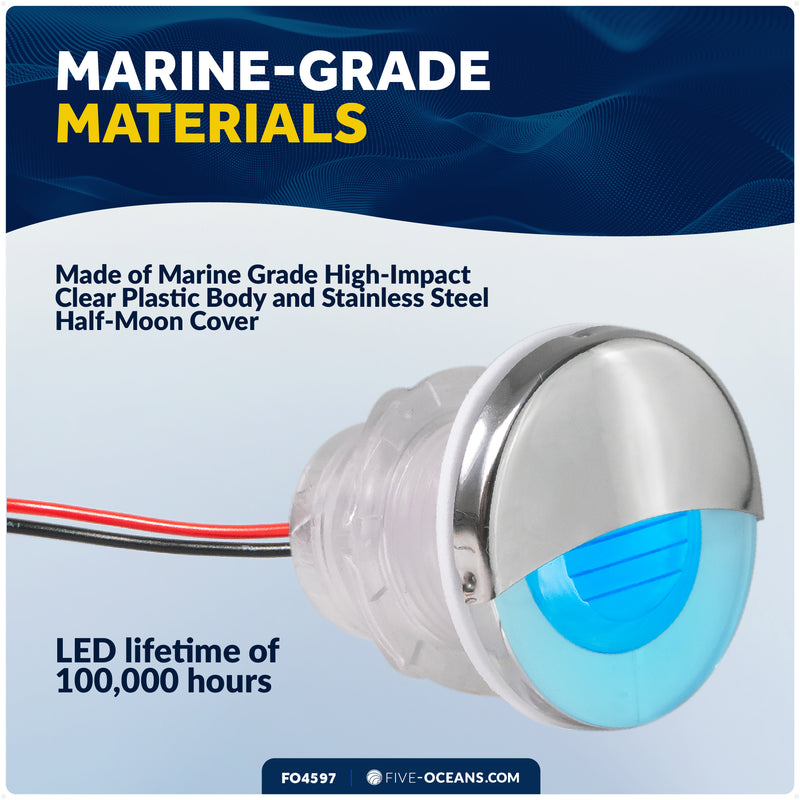 1-5/16" LED Thru-Hull Livewell / Courtesy Light, Blue, 12V - FO4597 - Five Oceans