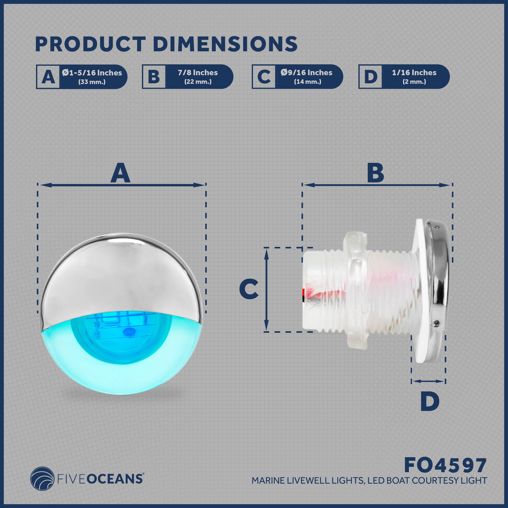 1-5/16" Livewell Courtesy Light, Round Accent, Blue LED - FO4597