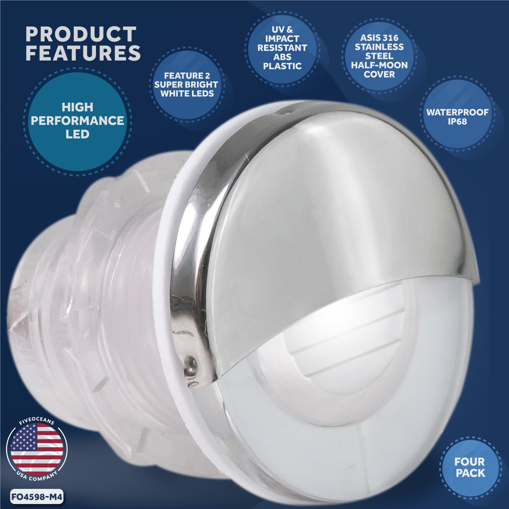 1-5/16" Livewell Courtesy Light, Round Accent, Cool White LED, 4-Pack - FO4598-M4