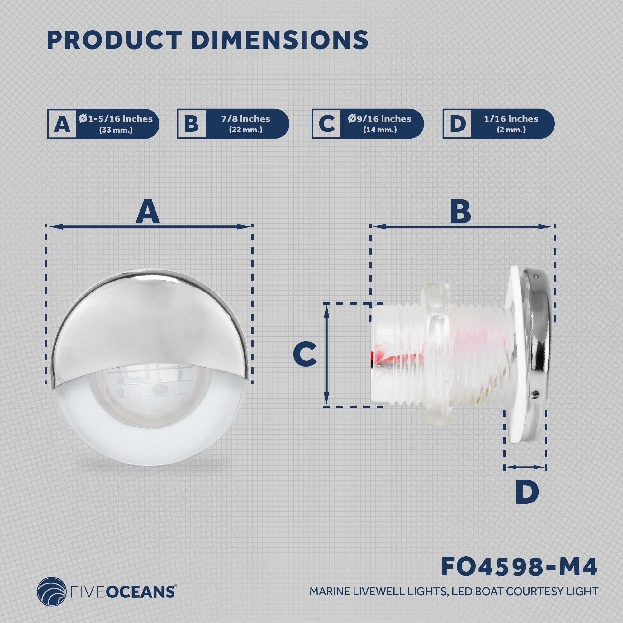 1-5/16" Livewell Courtesy Light, Round Accent, Cool White LED, 4-Pack - FO4598-M4