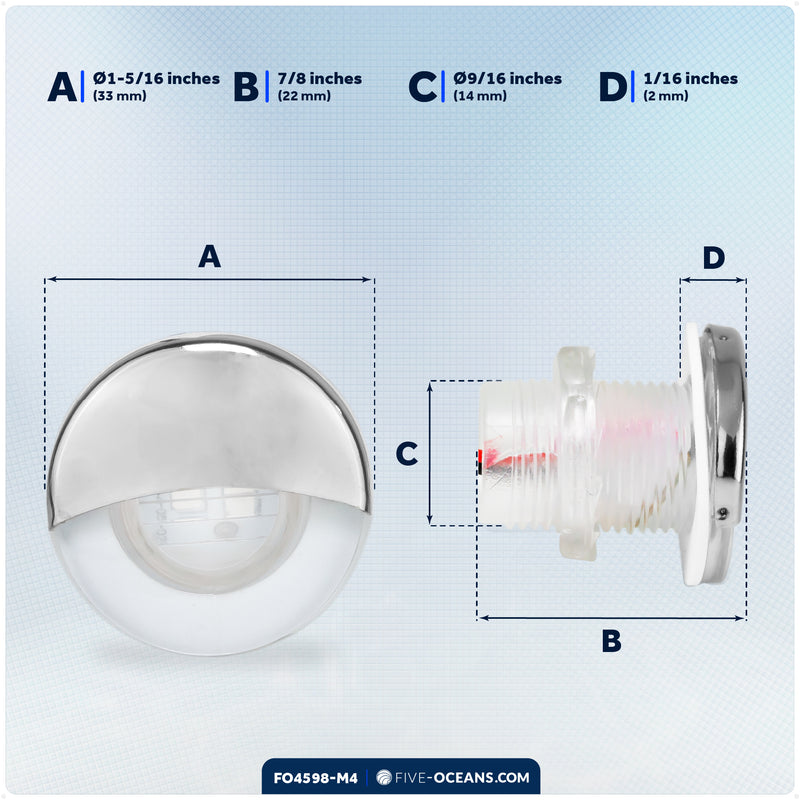 1-5/16" LED Thru-Hull Livewell / Courtesy Light, Cool White, 12V, 4-Pack - FO4598-M4 - Five Oceans
