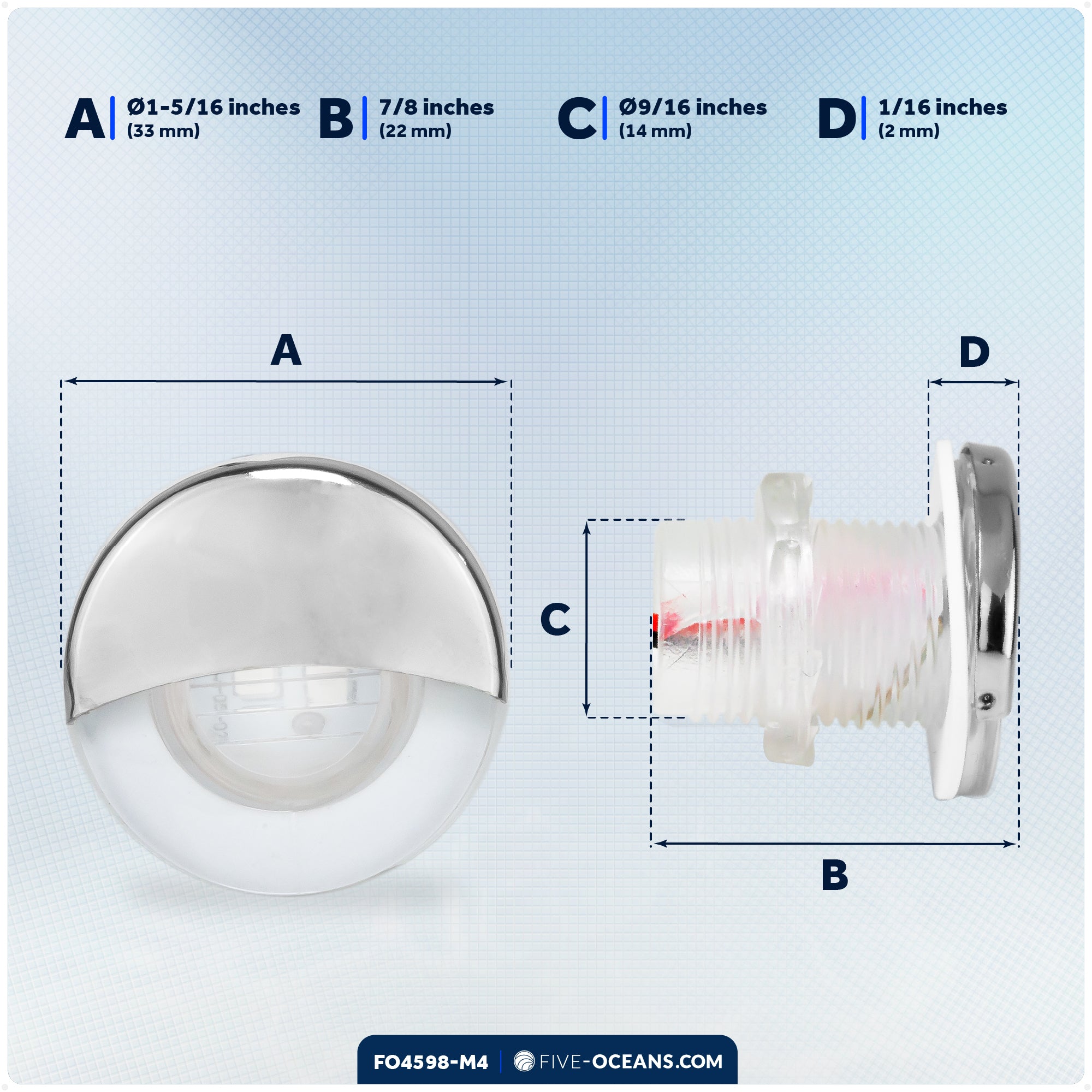 1-5/16" LED Thru-Hull Livewell / Courtesy Light, Cool White, 12V, 4-Pack - FO4598-M4