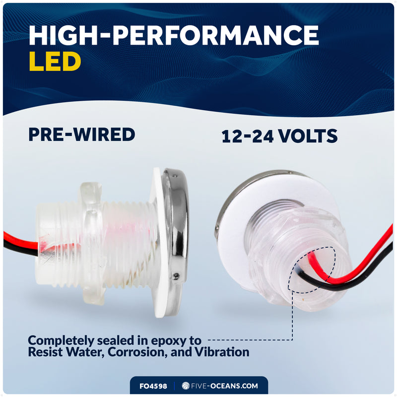 1-5/16" LED Thru-Hull Livewell / Courtesy Light, Cool White, 12V - FO4598 - Five Oceans
