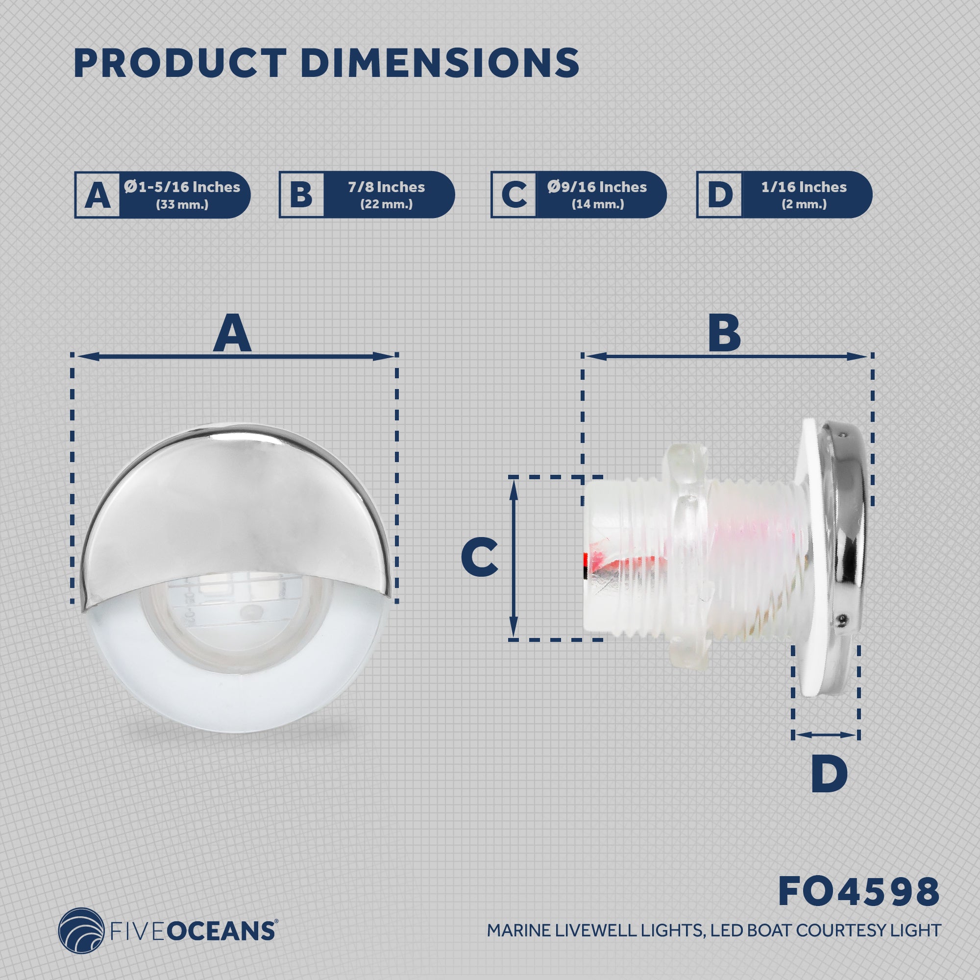1-5/16" Livewell Courtesy Light, Round Accent, Cool White LED - FO4598
