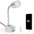 LED Reading Light with USB Charging Port, Warm White, Flexible Gooseneck, Silver Housing, 12V - FO4599 - Five Oceans