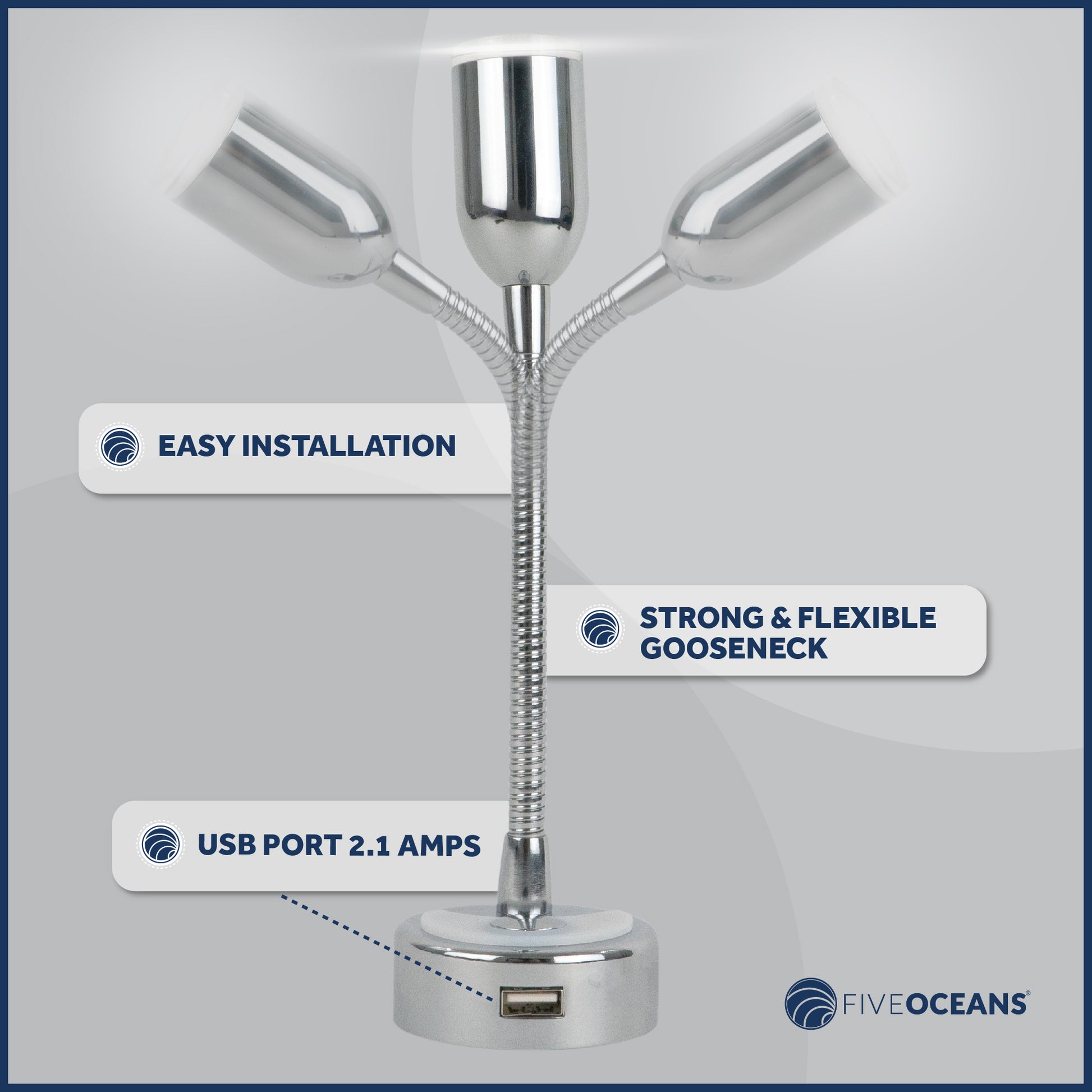 RV LED Reading Light with Charging USB Port - FO4599 - Five Oceans