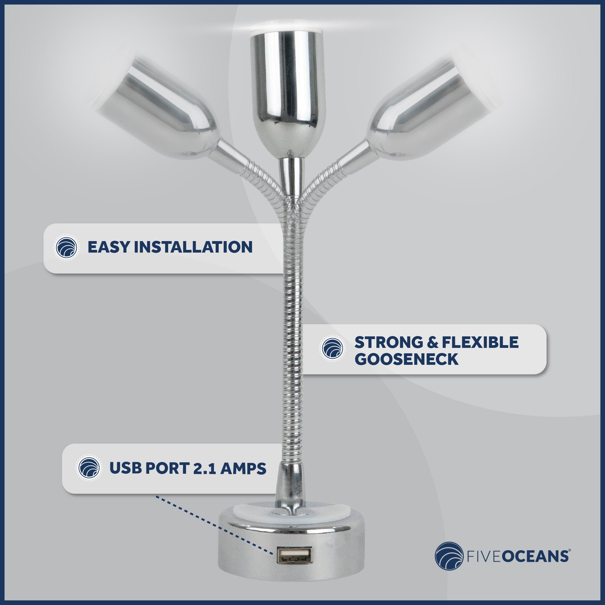RV LED Reading Light with Charging USB Port - FO4599 - Five Oceans