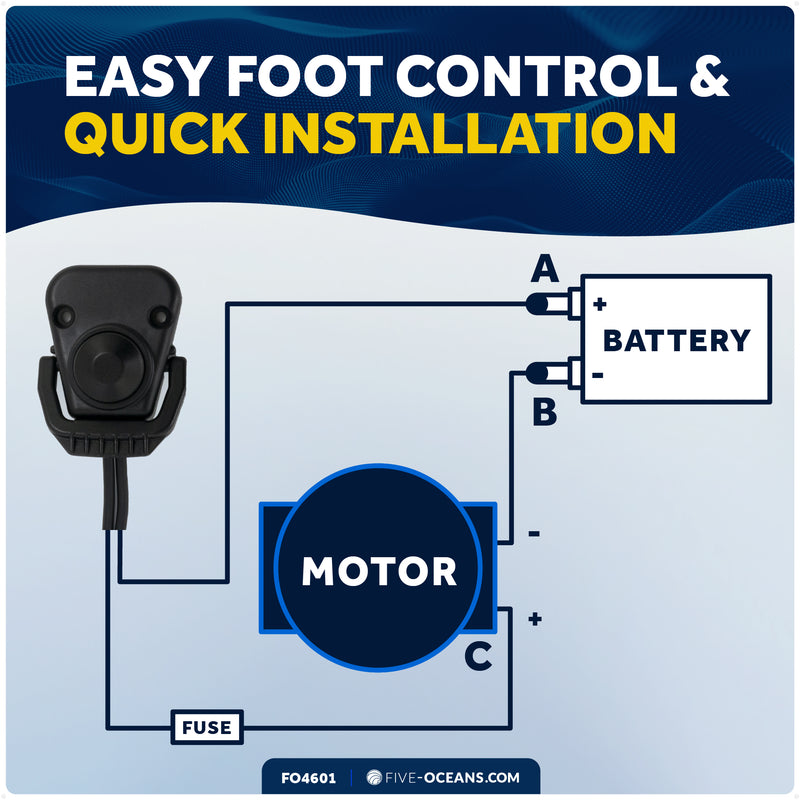 Trolling Motor Foot Switch with On-Lever Continuous Control, 12-24V - FO4601 - Five Oceans