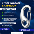 2" Spring Gate Snap Hook, AISI316 Stainless Steel, 4-Pack - FO461-M4 - Five Oceans
