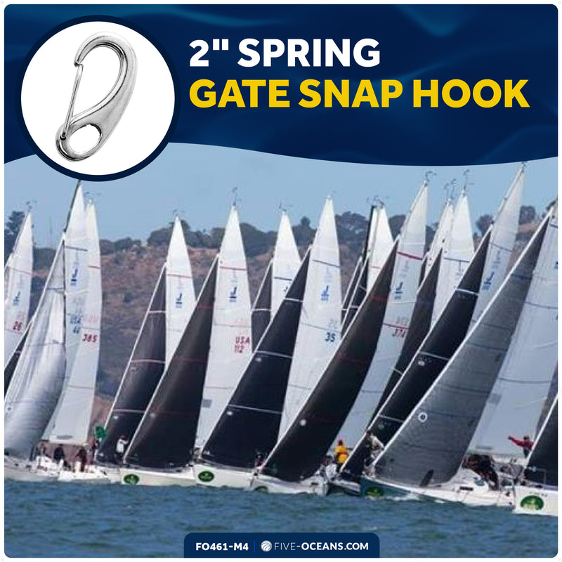2" Spring Gate Snap Hook, AISI316 Stainless Steel, 4-Pack - FO461-M4 - Five Oceans