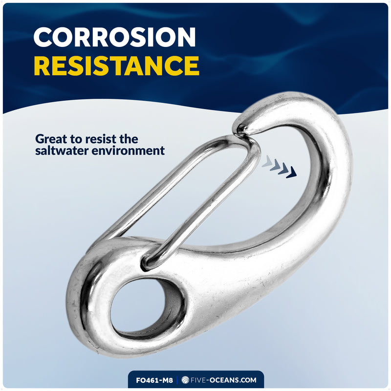 2" Spring Gate Snap Hook, AISI316 Stainless Steel, 8-Pack - FO461-M8 - Five Oceans
