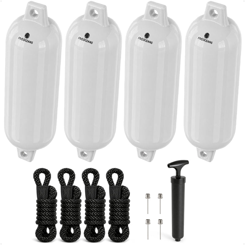 5.5" x 20" Inflatable Boat Fenders, White, 4-Pack