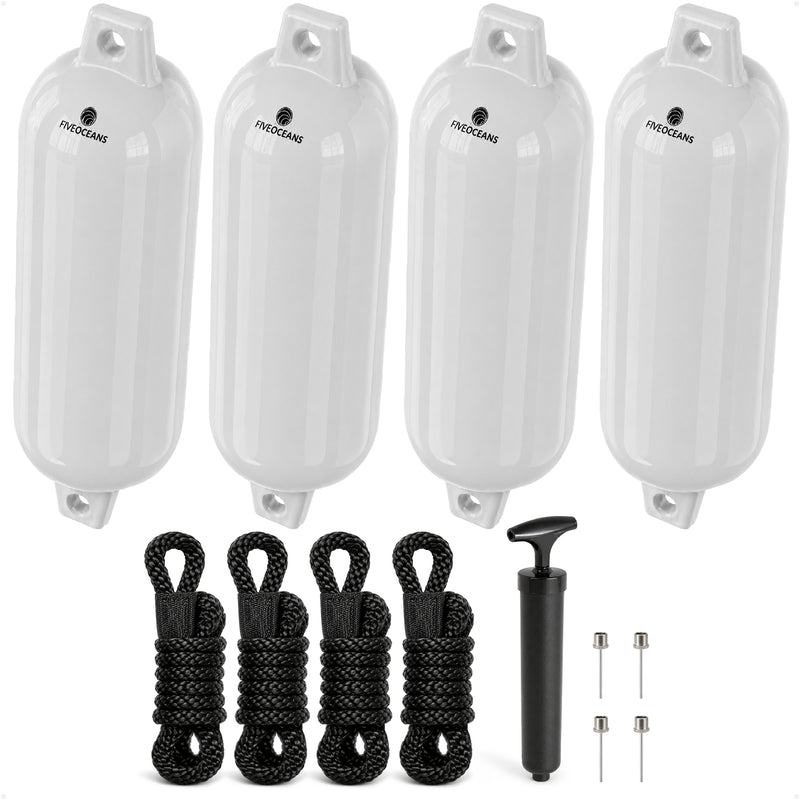 5.5" x 20" Inflatable Boat Fenders, White, 4-Pack