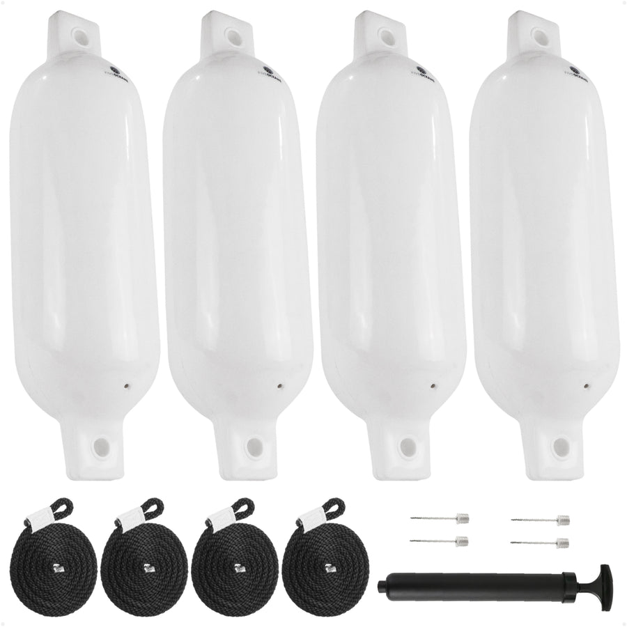 5.5" x 20" Inflatable Boat Fenders, White, 4-Pack