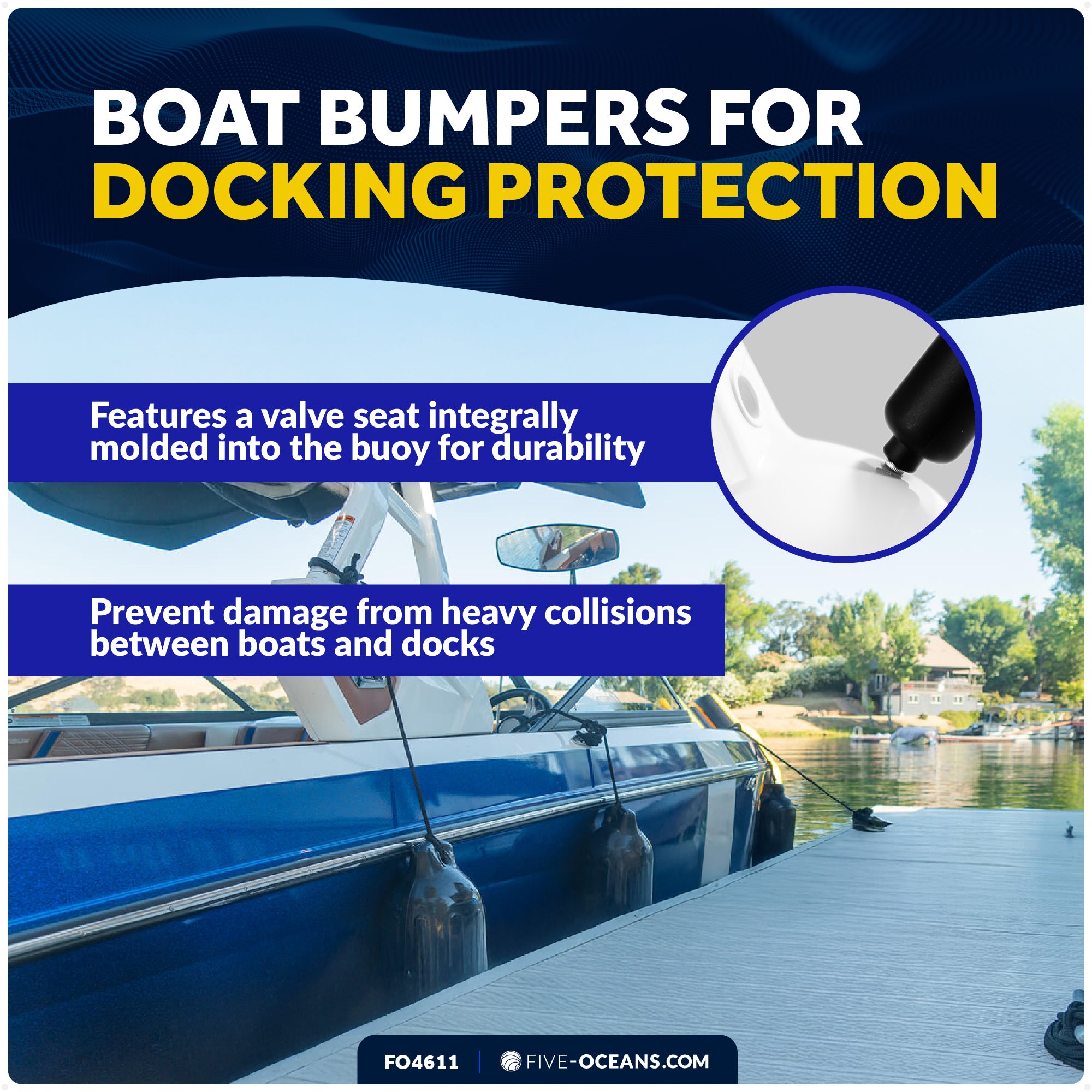 Inflatable Boat Fenders, 4 Pack White 5.5" x 20" - FO4611