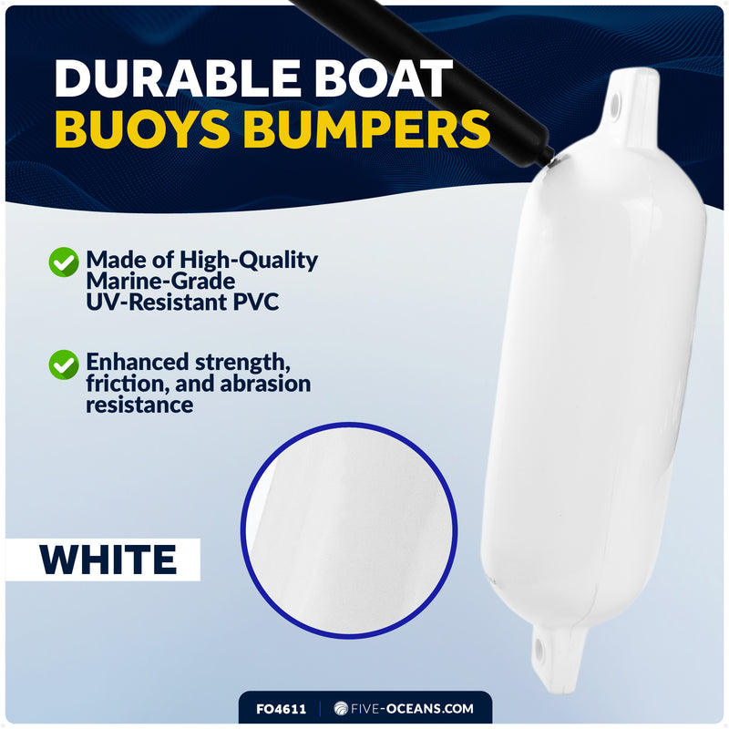 5.5" x 20" Inflatable Boat Fenders, White, 4-Pack