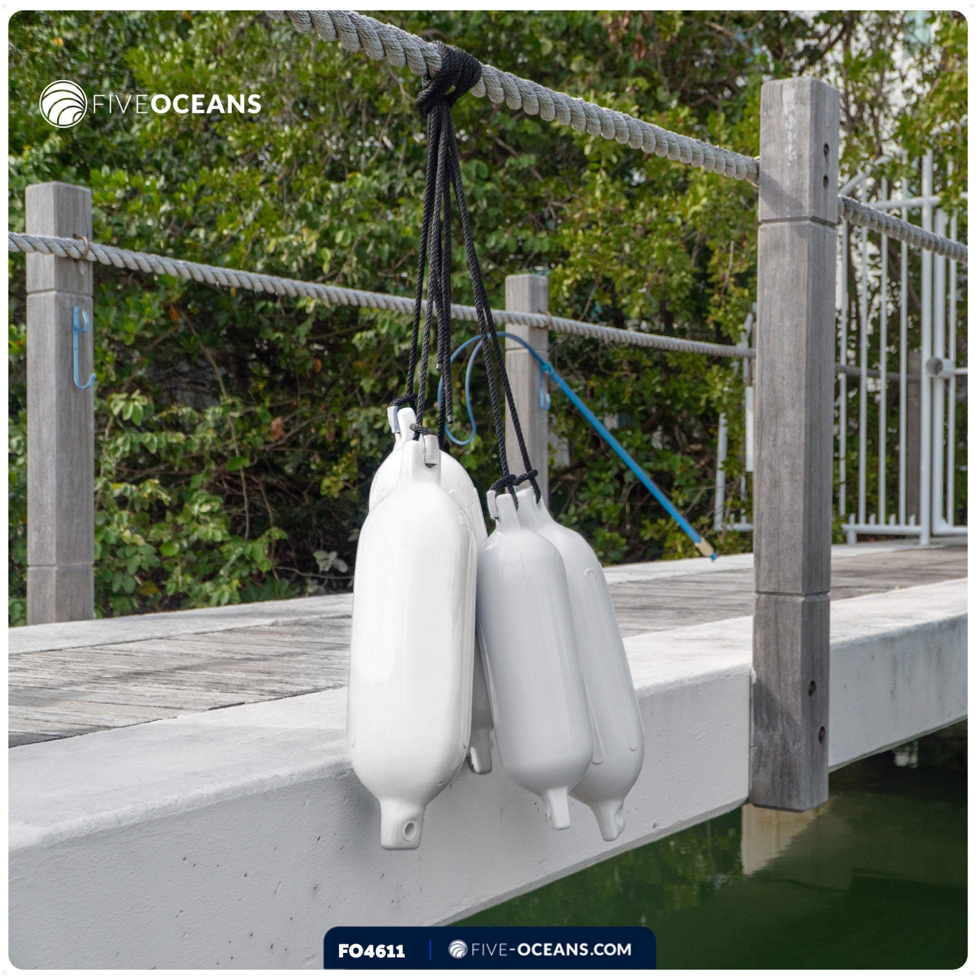 Boat Fenders, 4 Pack Marine White Inflatable Boat Bumpers for Docking, 5.5x20" - FO4611 - Five Oceans
