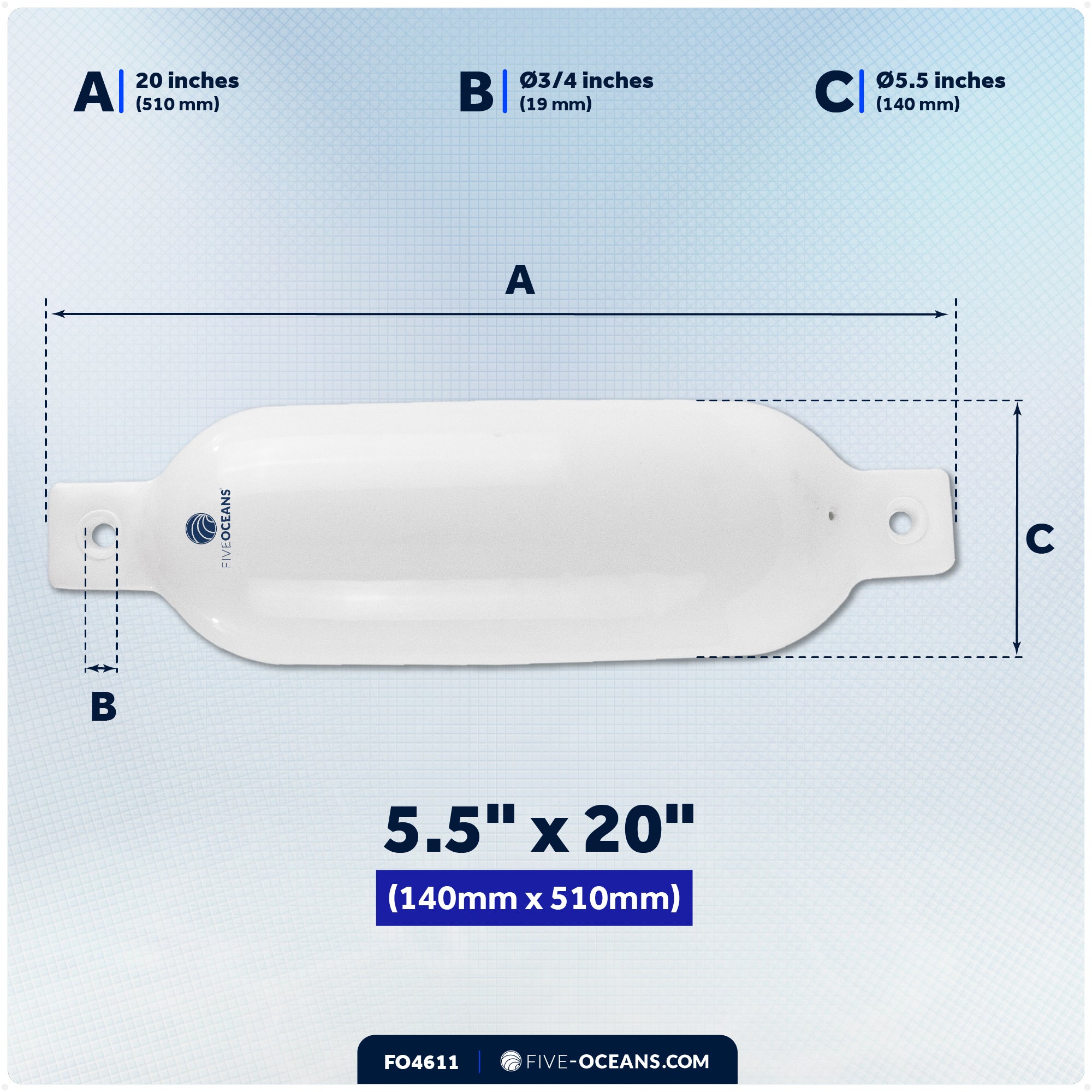 Inflatable Boat Fenders, 4 Pack White 5.5" x 20" - FO4611