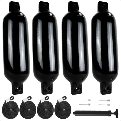 5.5" x 20" Inflatable Boat Fenders, Black, 4-Pack