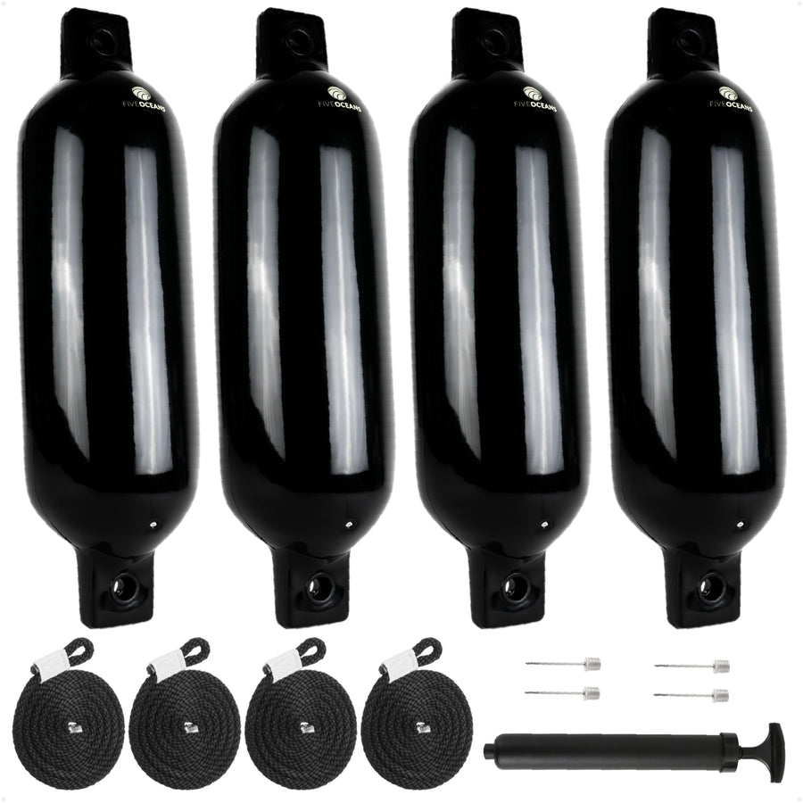 5.5" x 20" Inflatable Boat Fenders, Black, 4-Pack
