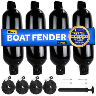 Inflatable Boat Fenders, 4 Pack Black 5.5" x 20" - FO4612 - Five Oceans