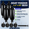 5.5" x 20" Inflatable Boat Fenders, Black, 4-Pack