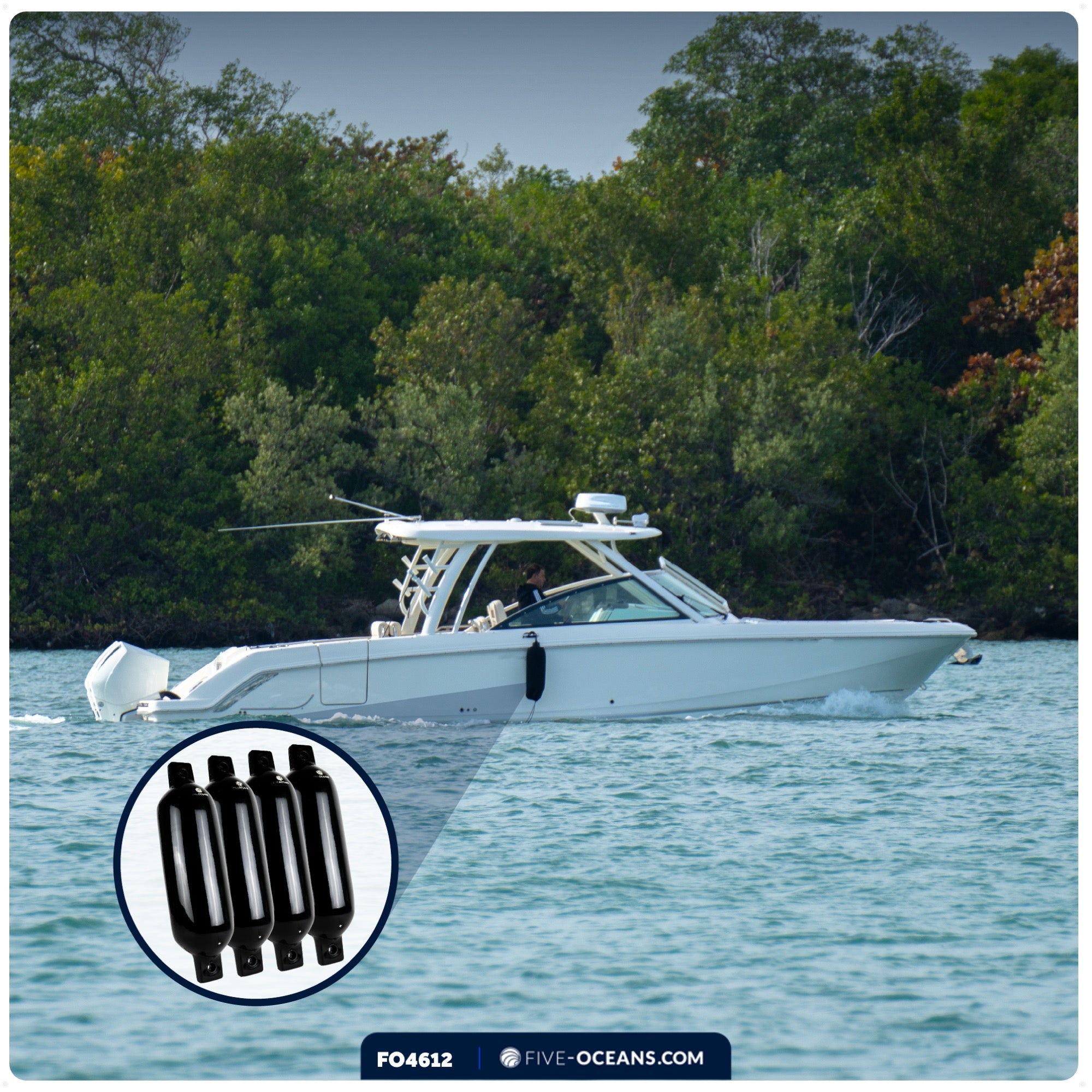 Boat Fenders, 4 Pack Marine Black Inflatable Boat Bumpers for Docking, 5.5x20" - FO4612 - Five Oceans